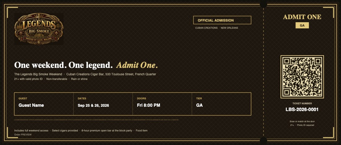 Legends Big Smoke e-ticket — Admit One, hosted by Karl Malone