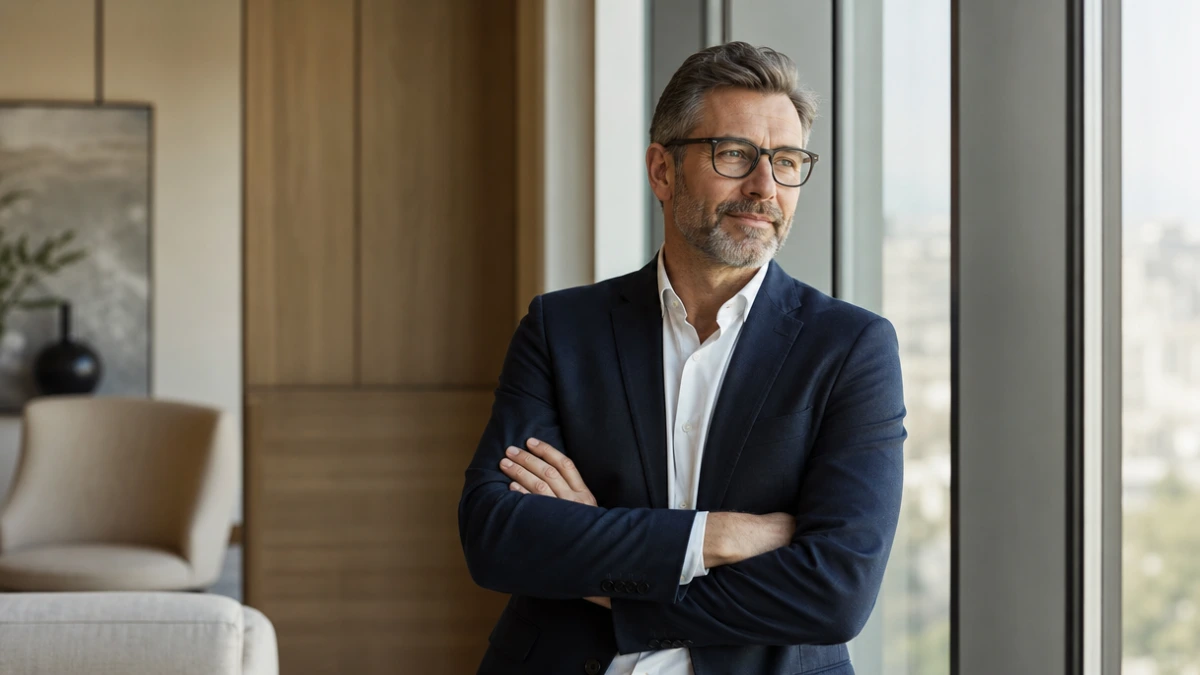 Business owner at a tall bright office window with arms folded, GoHighLevel cost questions answered