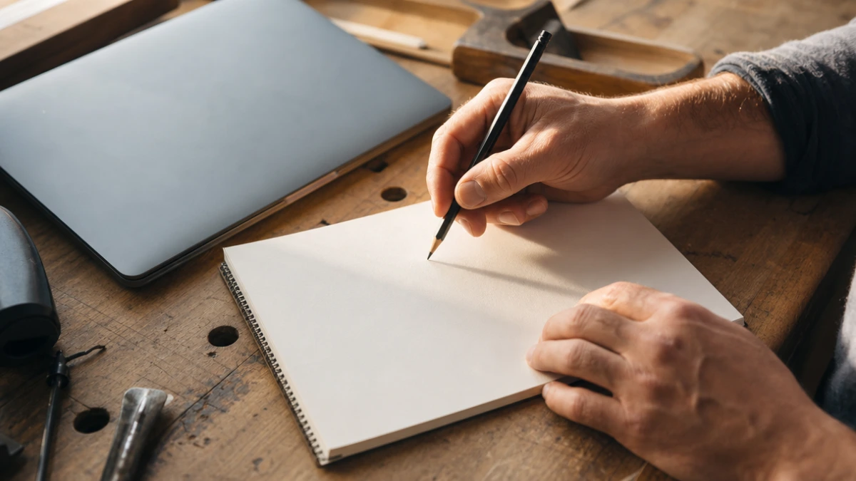 Hands sketching at a workbench desk, the people line above the GoHighLevel cost