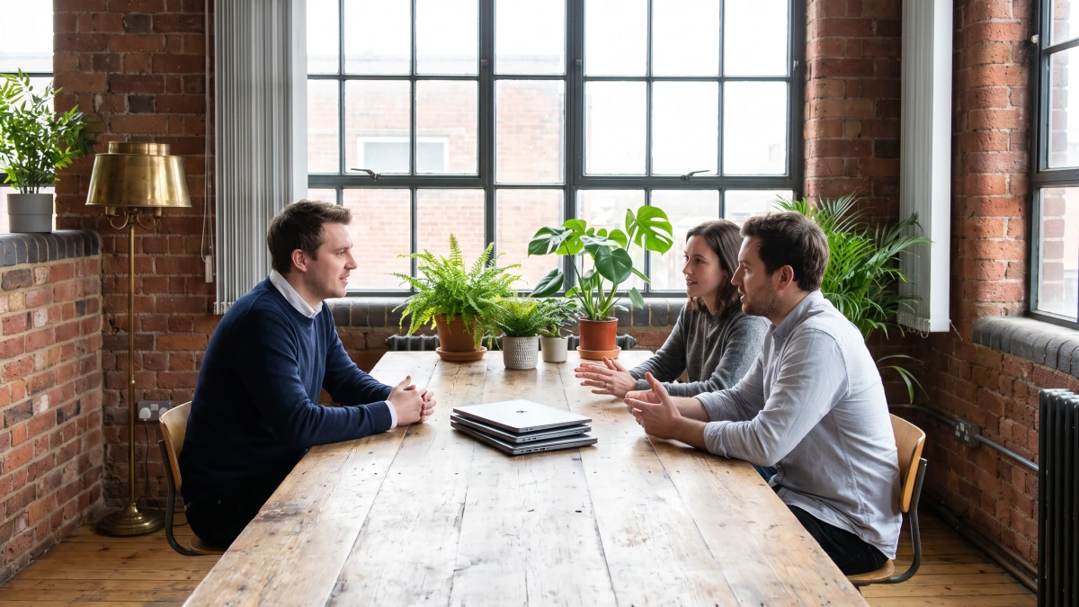 Marketing team at a wooden table, when a contractor should keep the agency
