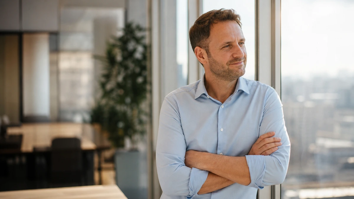 Business owner leaning on a bright office window, GoHighLevel white label questions answered