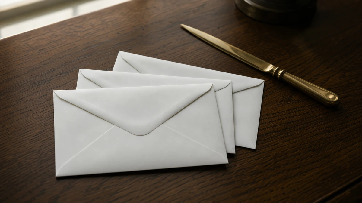 Three white envelopes fanned on a desk, the three HighLevel plans behind GoHighLevel white label pricing