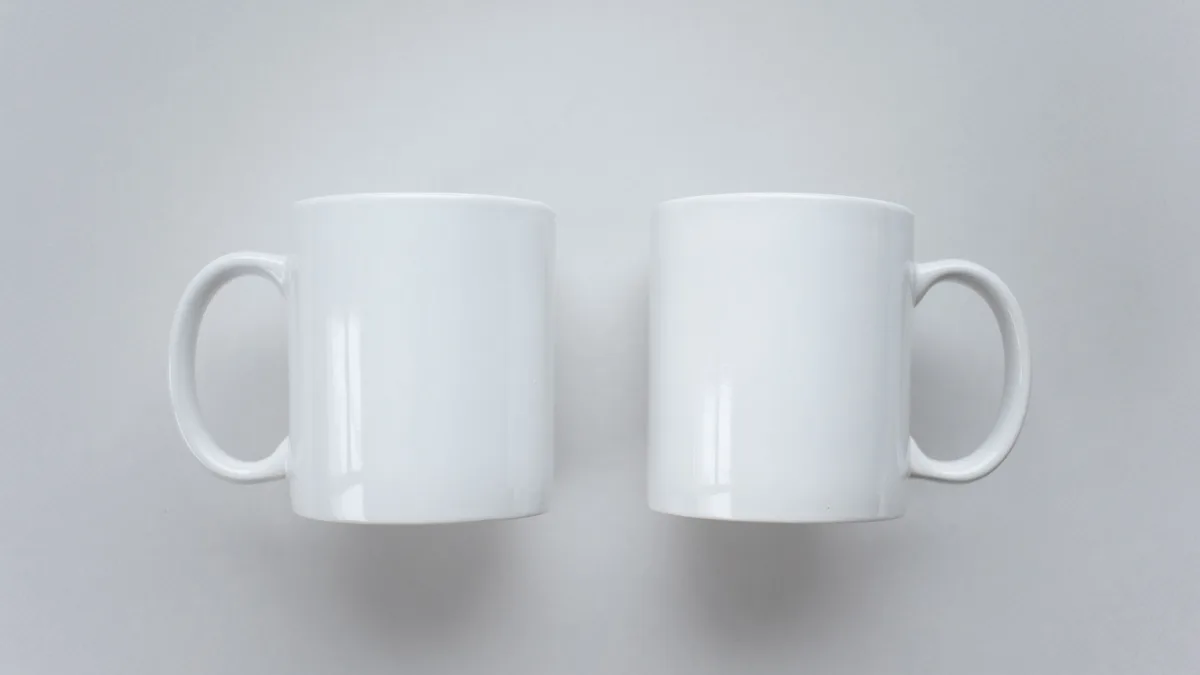 Matching white mugs, representing a white label CRM whose features line up with the platform underneath